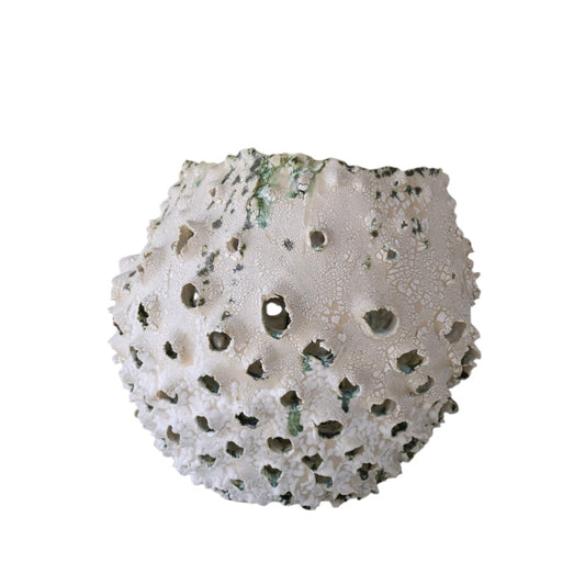 Large Ceramic Punctured Vessel with Green Accents